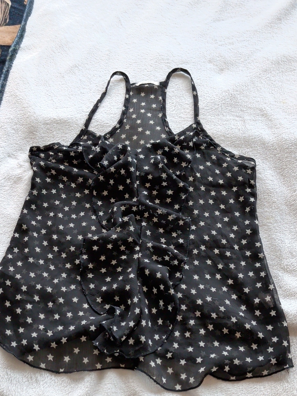 ​✨ VTG Y2K Teen Bell Sheer Ruffle Star Print Tank Top - Medium (No Size Tag)